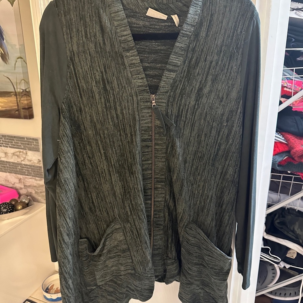 Women's Green Cardigan jacket Soft Sweater - Logo by Lori Goldstein